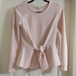 Bar III Light Pink Tie-Front Peplum Long Sleeve Top